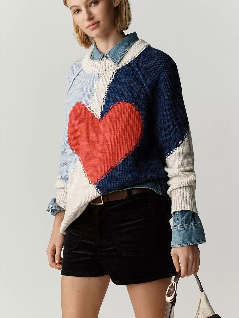 NWT Size S - Pilcro 100% Cotton Long-Sleeve Oversized Heart Sweater (NWT US$168)